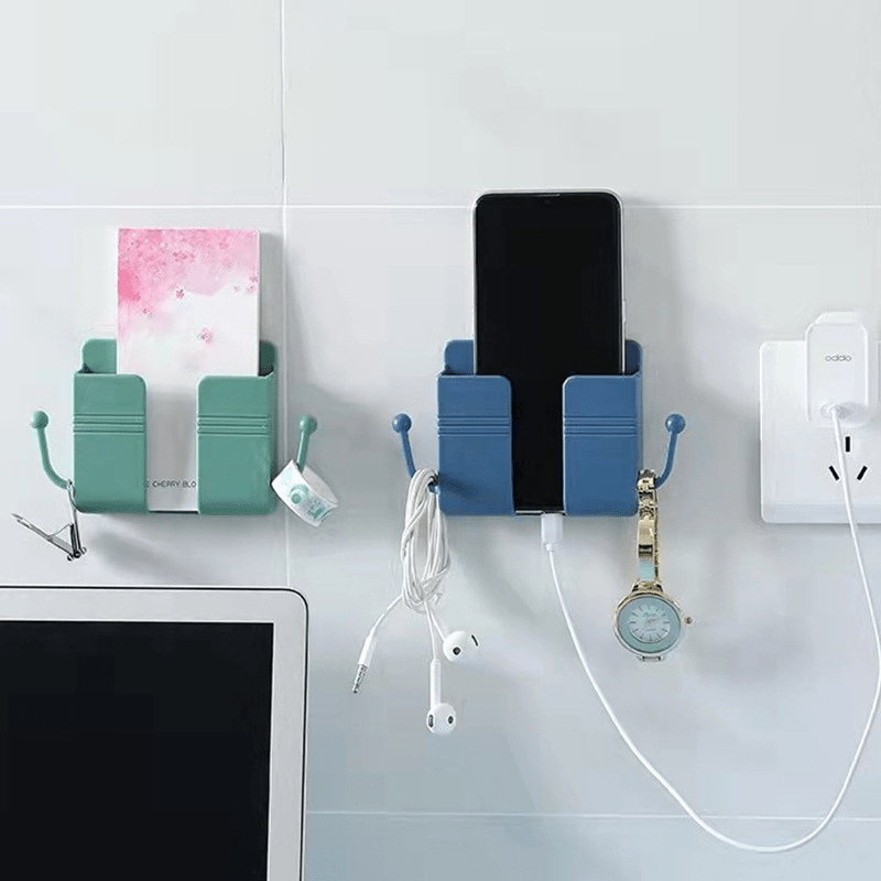 1pc Easy Install Wall-mounted Phone Holder - Space-Saving Organizer & Charging Station with Secure Grip for Remote Controls, Multifunctional Hook