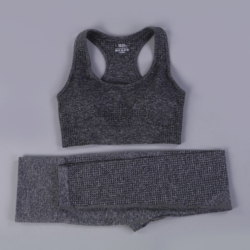 2/3PCS Seamless Yoga Set Workout Sportswear Gym Clothing Fitness Long Sleeve Crop Top High Waist Leggings Sports Suit