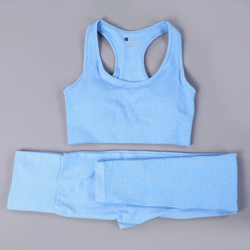 2/3PCS Seamless Yoga Set Workout Sportswear Gym Clothing Fitness Long Sleeve Crop Top High Waist Leggings Sports Suit