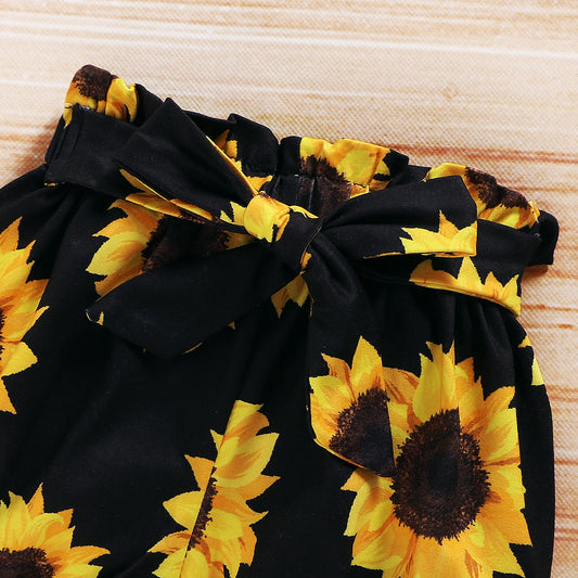 Newborn Infant Baby Clothing Set Short Sleeve Romper Top Sunflower Printed Shorts 3Pcs Outfit