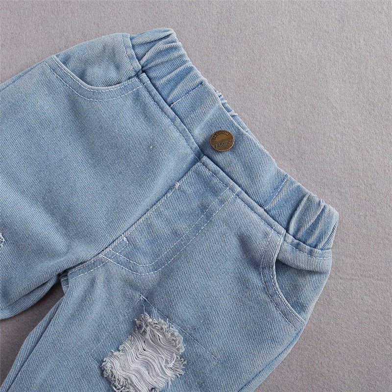 Lace Romper Suit Triangle Crotch Lace Top ripped Long Jeans 2Pcs Outfit
