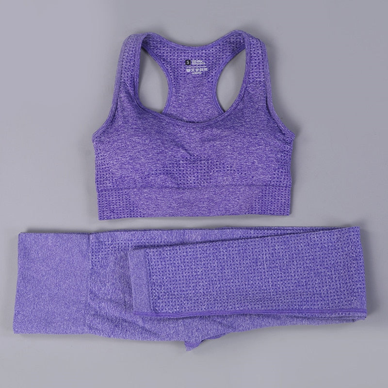 2/3PCS Seamless Yoga Set Workout Sportswear Gym Clothing Fitness Long Sleeve Crop Top High Waist Leggings Sports Suit