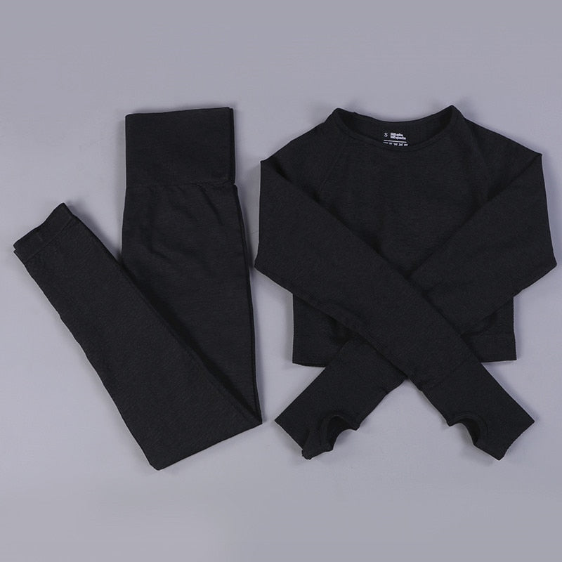 2/3PCS Seamless Yoga Set Workout Sportswear Gym Clothing Fitness Long Sleeve Crop Top High Waist Leggings Sports Suit