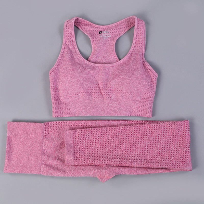 2/3PCS Seamless Yoga Set Workout Sportswear Gym Clothing Fitness Long Sleeve Crop Top High Waist Leggings Sports Suit