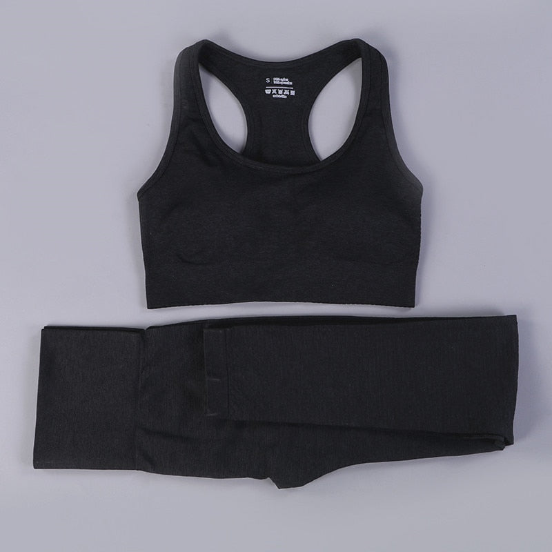 2/3PCS Seamless Yoga Set Workout Sportswear Gym Clothing Fitness Long Sleeve Crop Top High Waist Leggings Sports Suit
