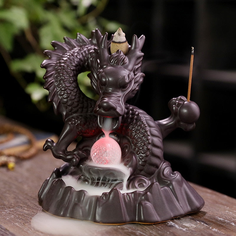 7-Color Change Incense Burner Handmade Ceramic Dragon Backflow Incense Burner Creative Smoke Waterfall Incense Holder Censer