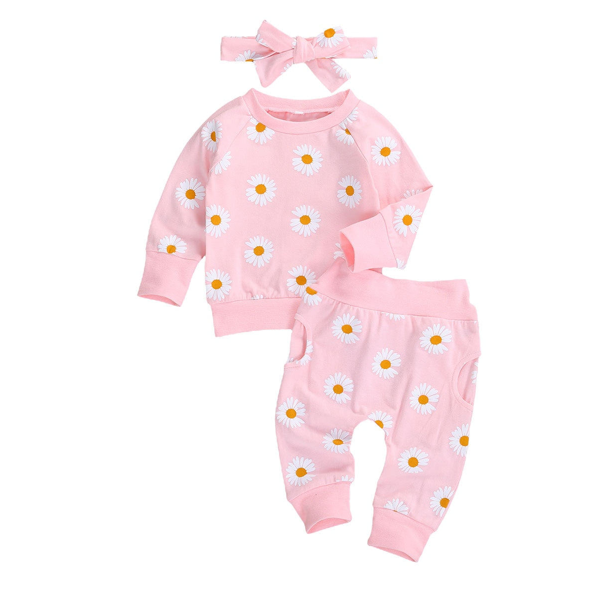 0-24M Toddler Newborn Infant Baby Girl Autumn Clothing Set Daisy Printed Cotton Top Long pants 2Pcs Outfits 3Colors