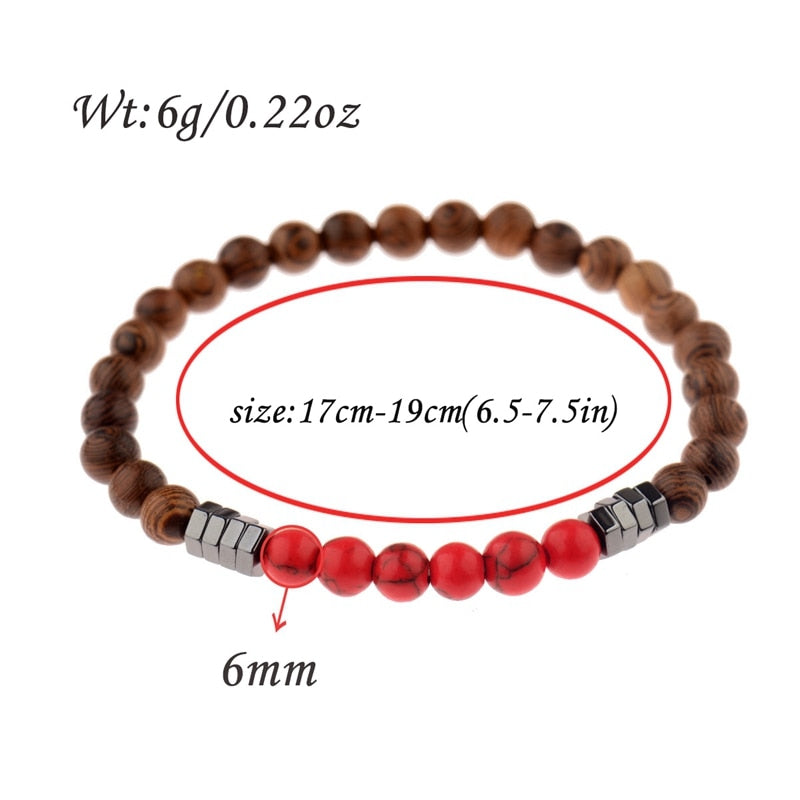 6MM Natural Wood Beads Bracelet Ethnic Hematite Lava Stone Bracelet Yoga Bracelet