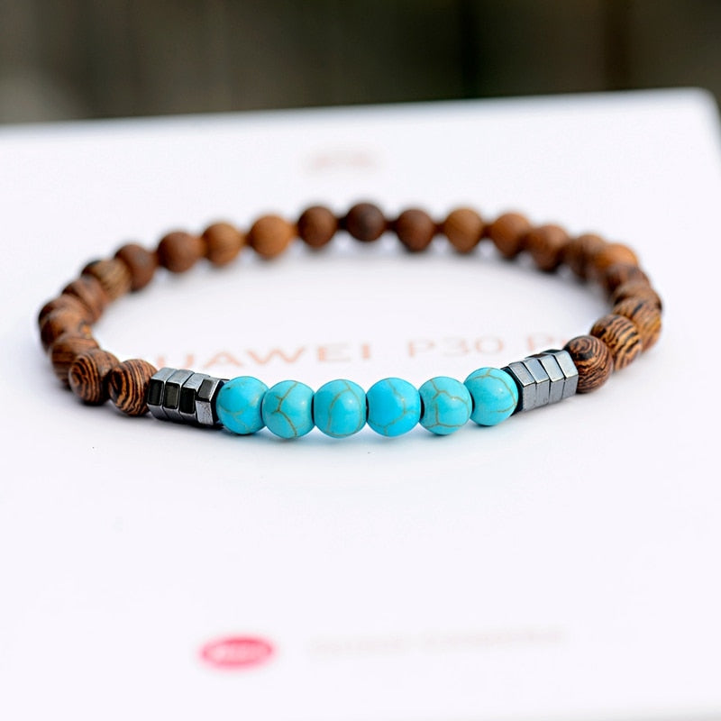 6MM Natural Wood Beads Bracelet Ethnic Hematite Lava Stone Bracelet Yoga Bracelet