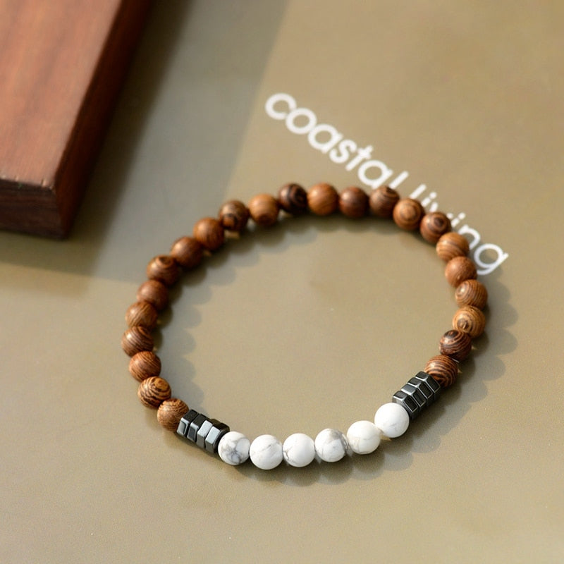 6MM Natural Wood Beads Bracelet Ethnic Hematite Lava Stone Bracelet Yoga Bracelet