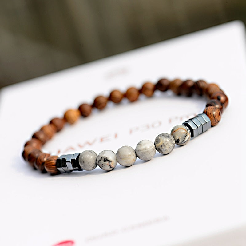 6MM Natural Wood Beads Bracelet Ethnic Hematite Lava Stone Bracelet Yoga Bracelet