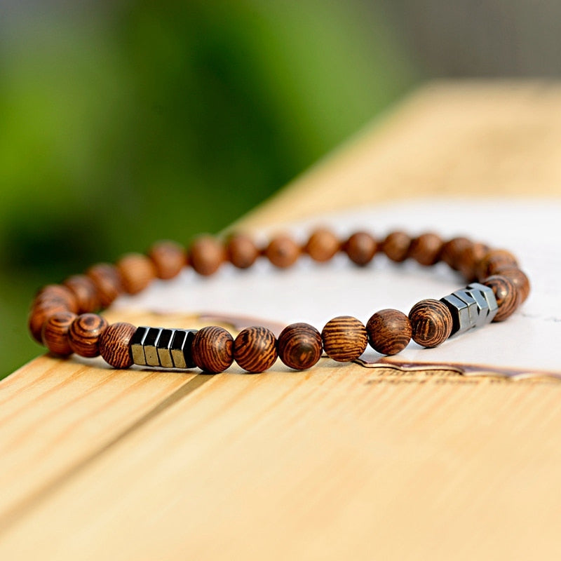 6MM Natural Wood Beads Bracelet Ethnic Hematite Lava Stone Bracelet Yoga Bracelet