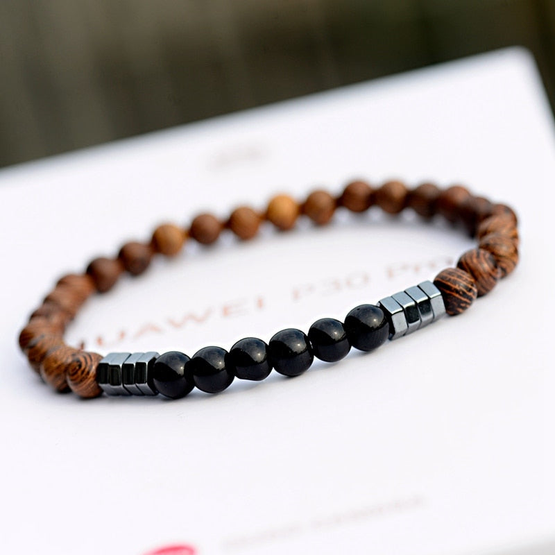 6MM Natural Wood Beads Bracelet Ethnic Hematite Lava Stone Bracelet Yoga Bracelet
