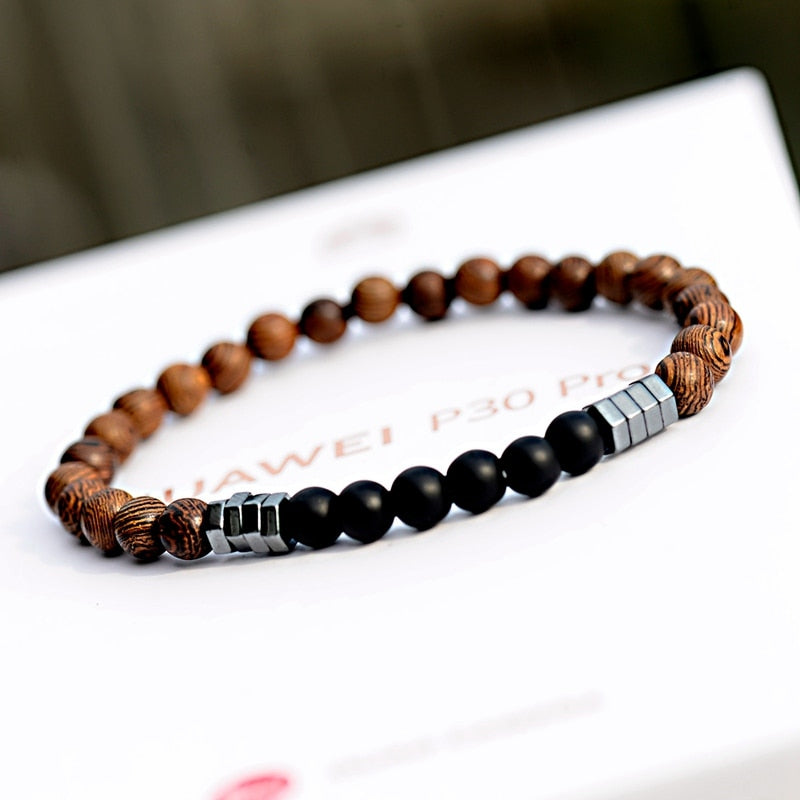 6MM Natural Wood Beads Bracelet Ethnic Hematite Lava Stone Bracelet Yoga Bracelet