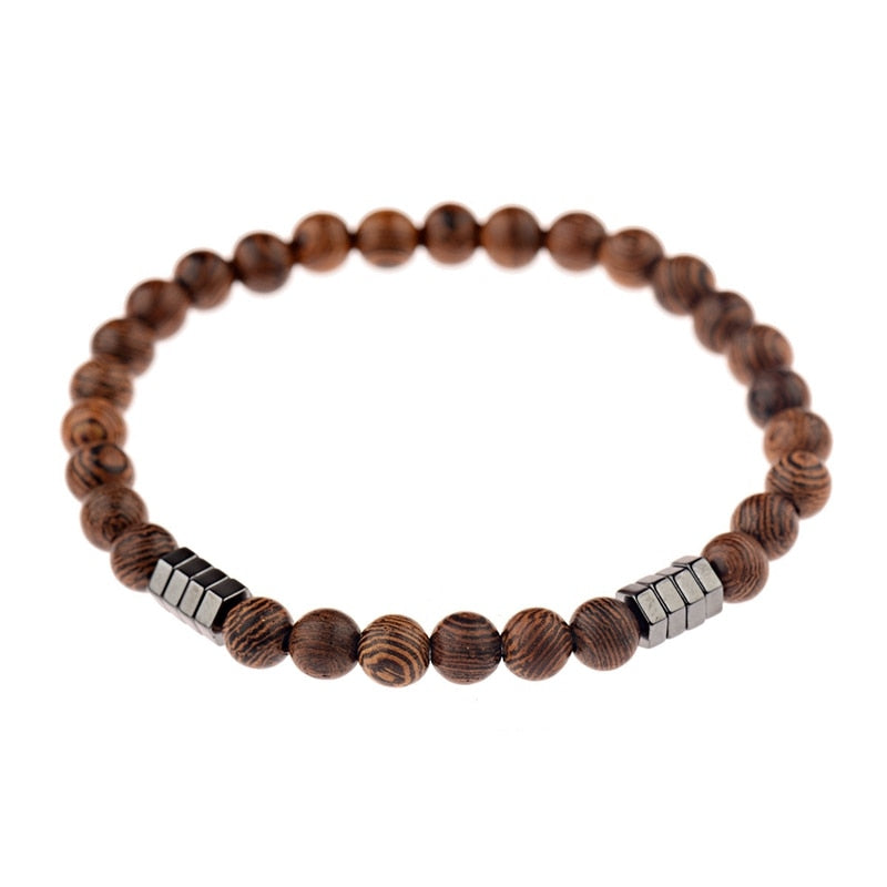 6MM Natural Wood Beads Bracelet Ethnic Hematite Lava Stone Bracelet Yoga Bracelet