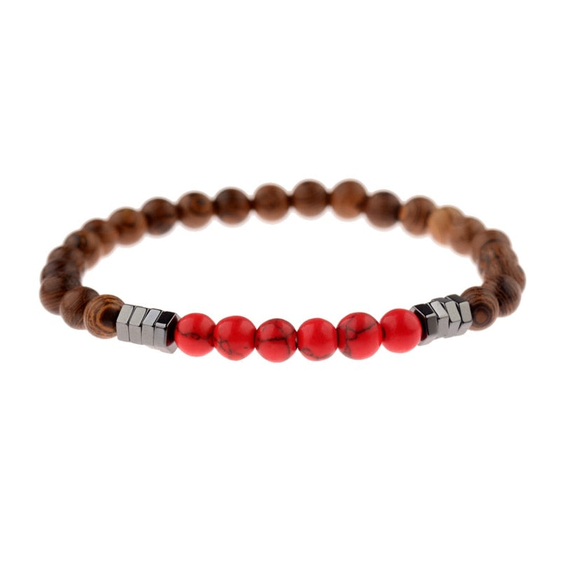6MM Natural Wood Beads Bracelet Ethnic Hematite Lava Stone Bracelet Yoga Bracelet