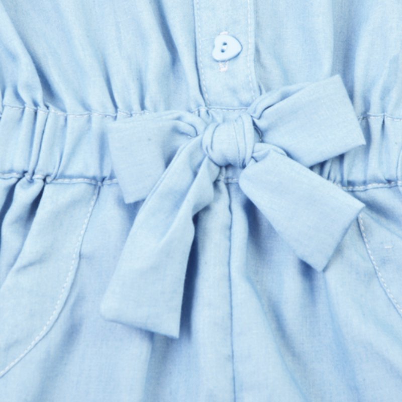 Kids Girls Clothing Rompers Denim Blue Cotton Washed Jeans Sleeveless Bow Jumpsuits