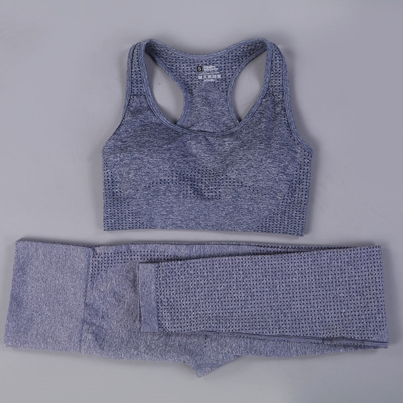 2/3PCS Seamless Yoga Set Workout Sportswear Gym Clothing Fitness Long Sleeve Crop Top High Waist Leggings Sports Suit