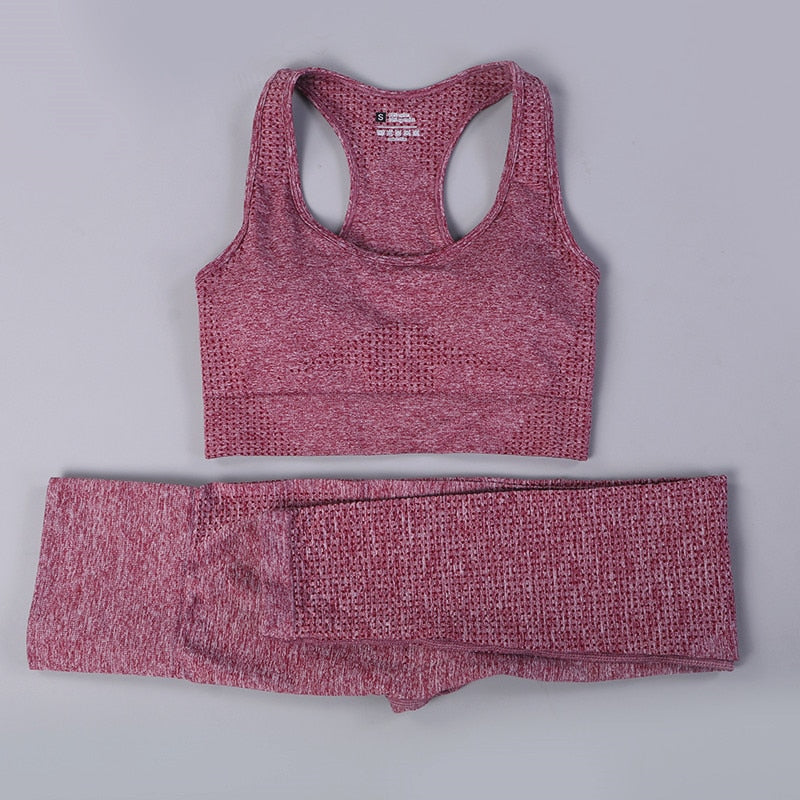 2/3PCS Seamless Yoga Set Workout Sportswear Gym Clothing Fitness Long Sleeve Crop Top High Waist Leggings Sports Suit
