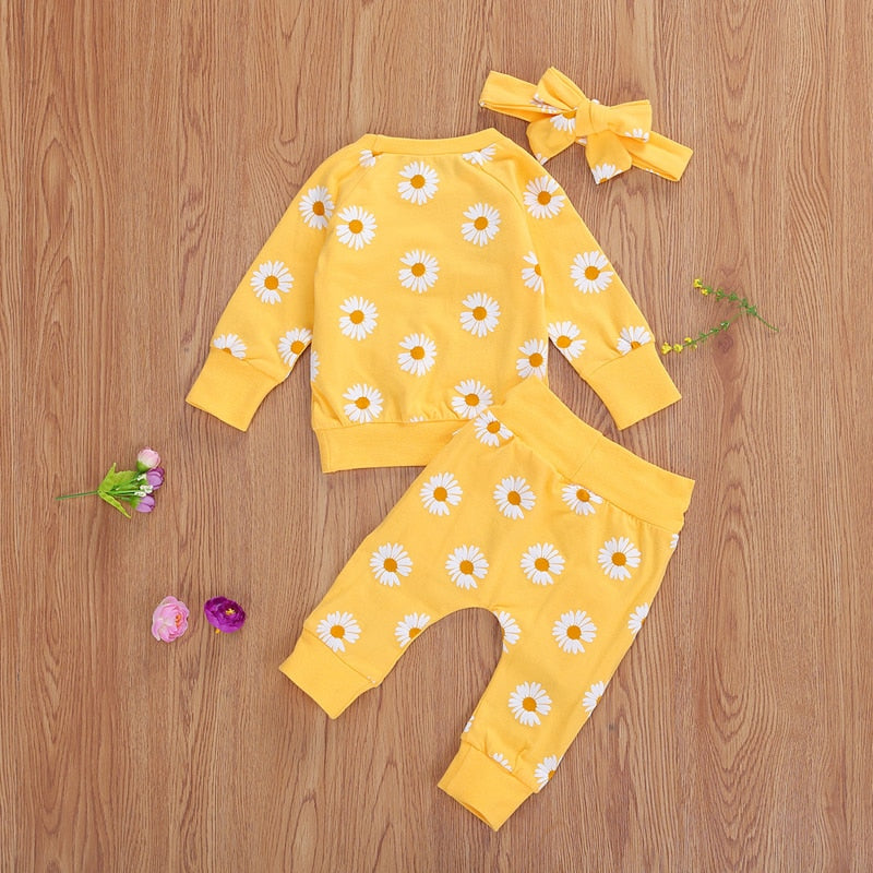 0-24M Toddler Newborn Infant Baby Girl Autumn Clothing Set Daisy Printed Cotton Top Long pants 2Pcs Outfits 3Colors