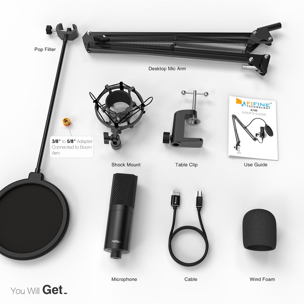 USB PC Condenser Microphone with Adjustable desktop mic arm shock mount for Studio Recording Vocals Voice, Vlog, Audio