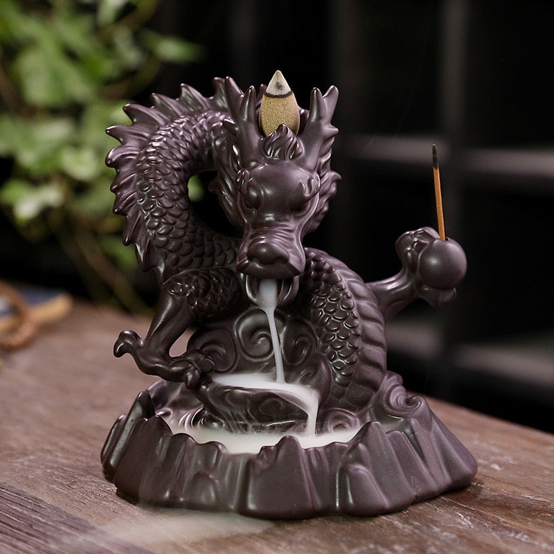 7-Color Change Incense Burner Handmade Ceramic Dragon Backflow Incense Burner Creative Smoke Waterfall Incense Holder Censer