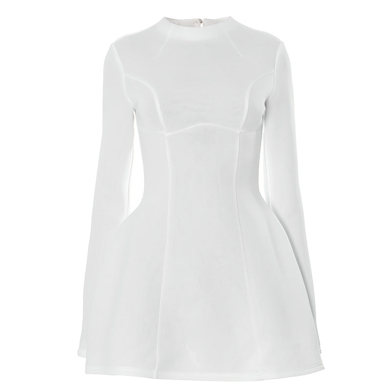 Mini Dress Elegant Solid Long Sleeve Slim A-line Dress Sexy Backless Evening Birthday Party Dress