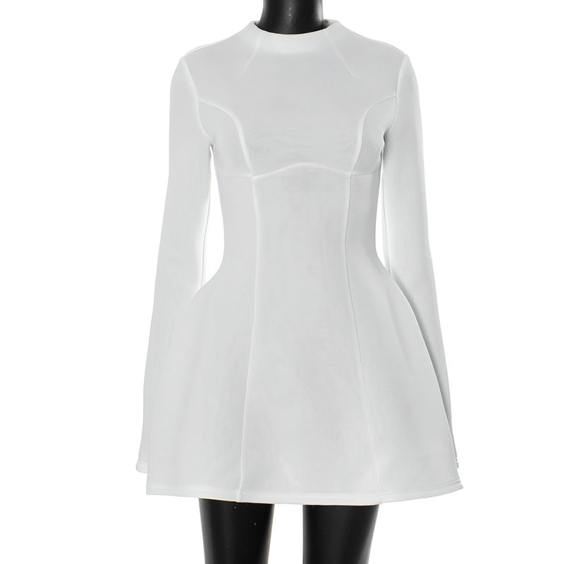Mini Dress Elegant Solid Long Sleeve Slim A-line Dress Sexy Backless Evening Birthday Party Dress