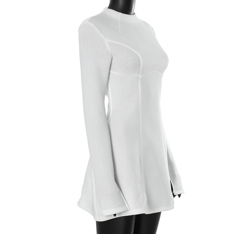 Mini Dress Elegant Solid Long Sleeve Slim A-line Dress Sexy Backless Evening Birthday Party Dress