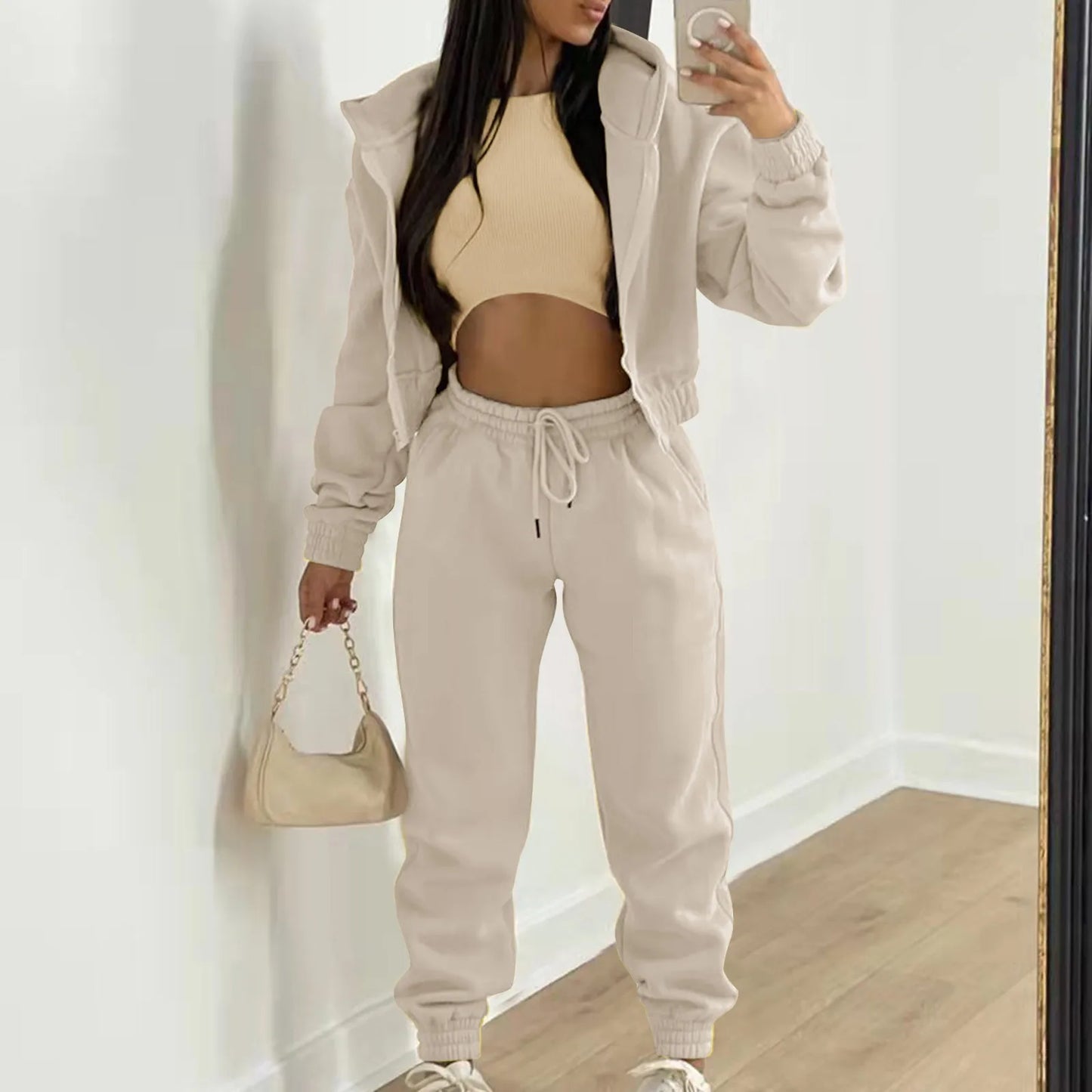 Casual Tracksuit Top Vest Pant Set Solid Color Zipper Sexy Casual Loose Outfits