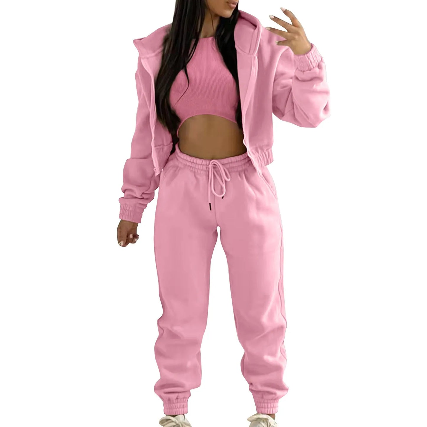 Casual Tracksuit Top Vest Pant Set Solid Color Zipper Sexy Casual Loose Outfits