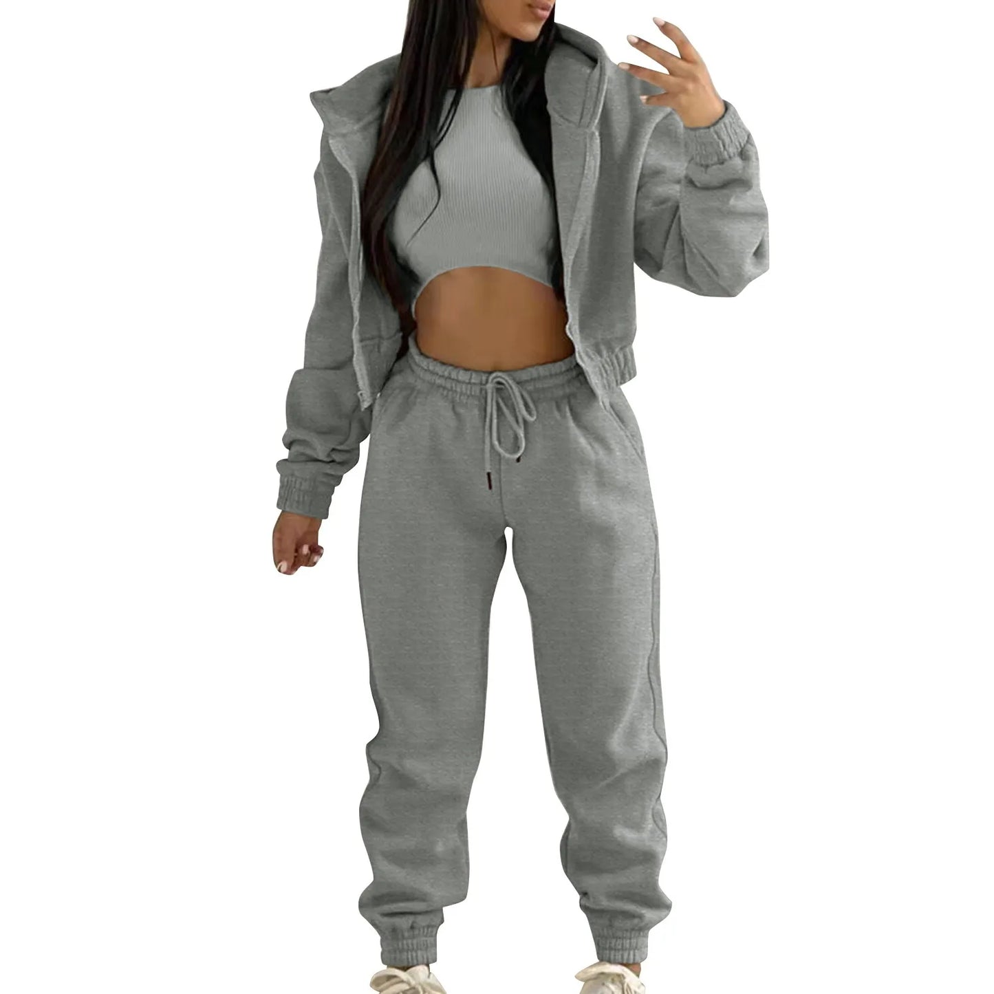 Casual Tracksuit Top Vest Pant Set Solid Color Zipper Sexy Casual Loose Outfits