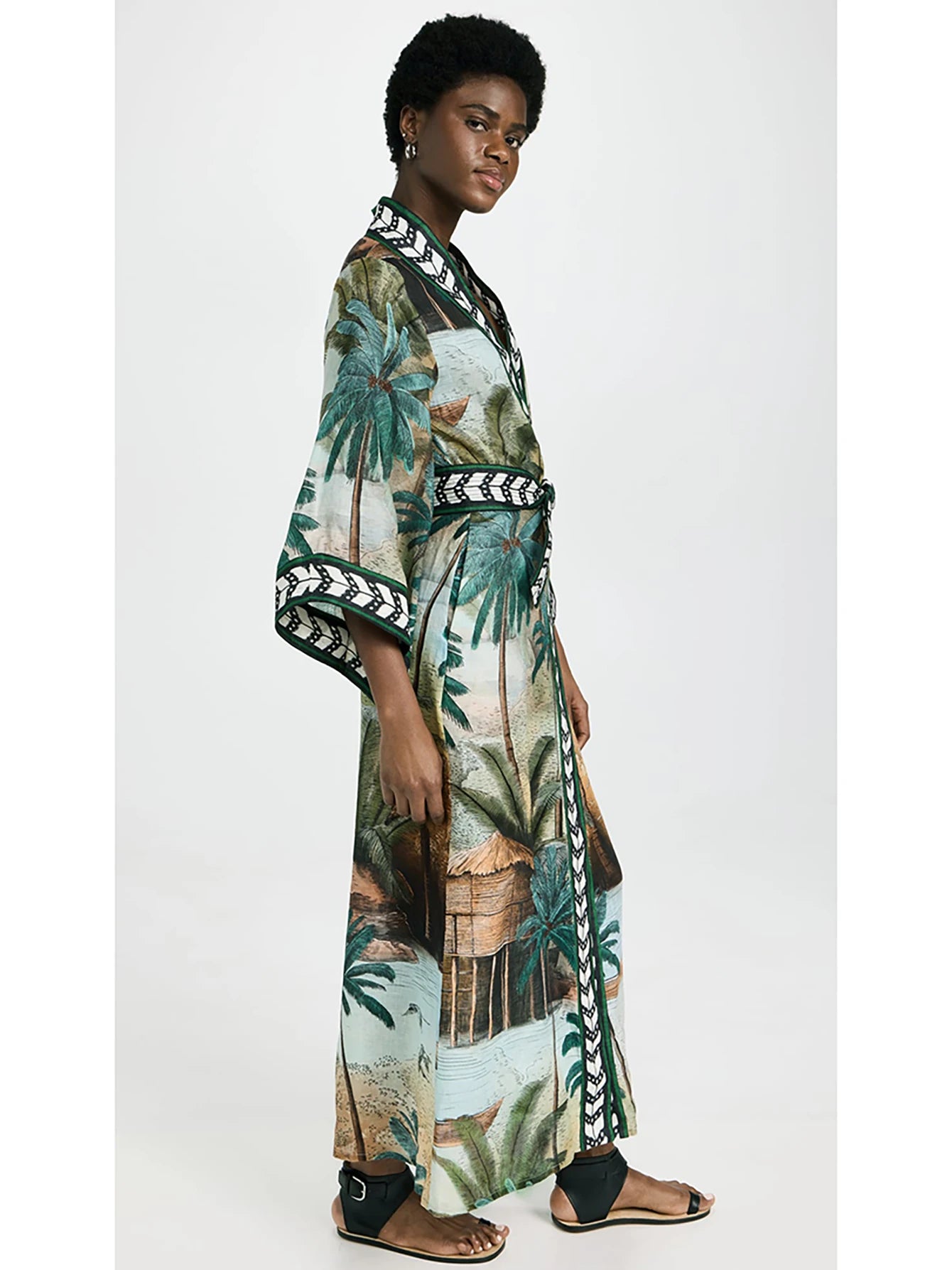 Leaves Print Bikini Beach Cover up Tunics for Beach Long Kaftan Cover up Beach Swimsuit cover-ups