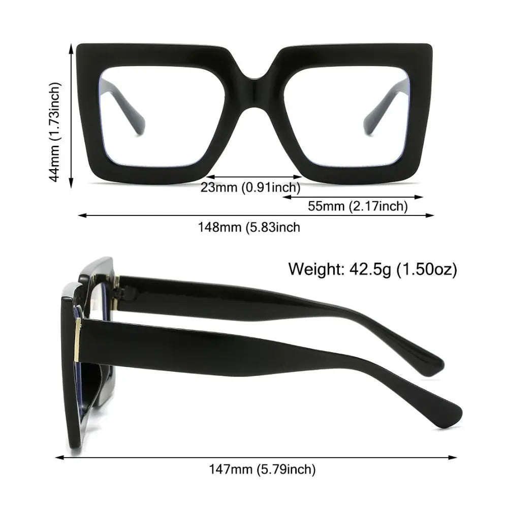 Oversized Square Glasses Frames Transparent New Fashion Black Optical Lenses Eyeglasses Luxury Big Eyewear