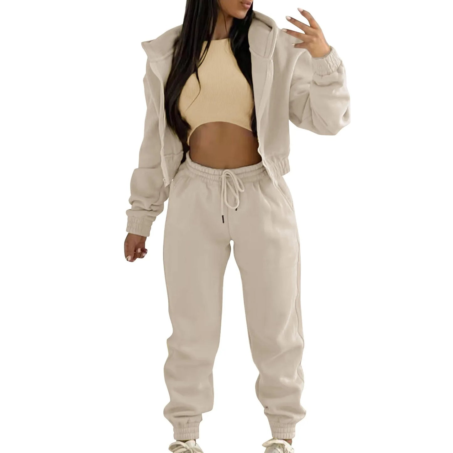 Casual Tracksuit Top Vest Pant Set Solid Color Zipper Sexy Casual Loose Outfits