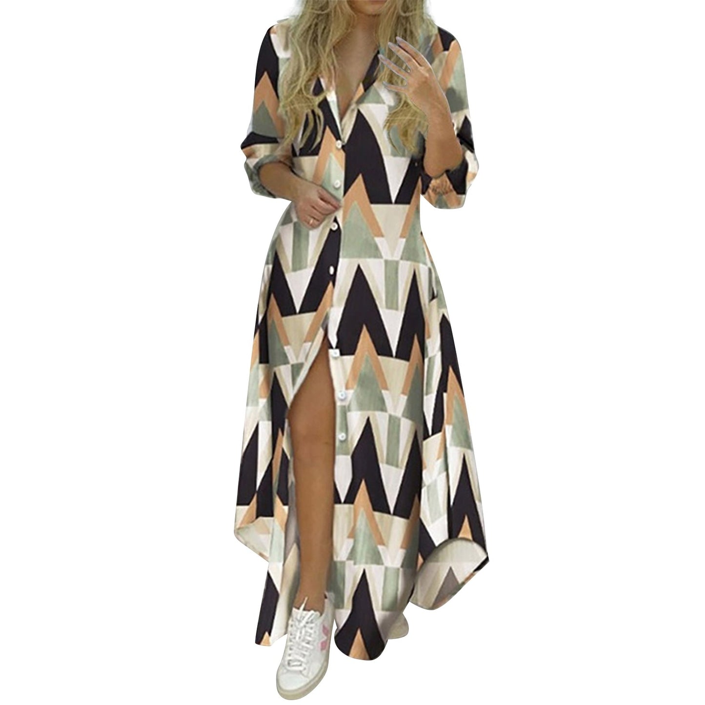 Women Stripe print Long Shirt Dress Fashion Boho Beach Button Big Maxi Dress New Oversized