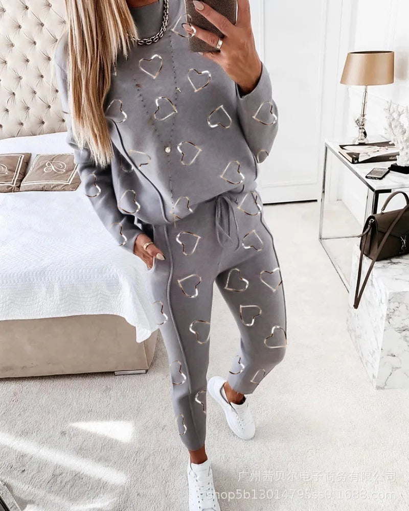 Contrast Piping Top & Drawstring Pants Set Women 2pcs Clothes Set Autumn Winter Sweatshirt Sweatpants