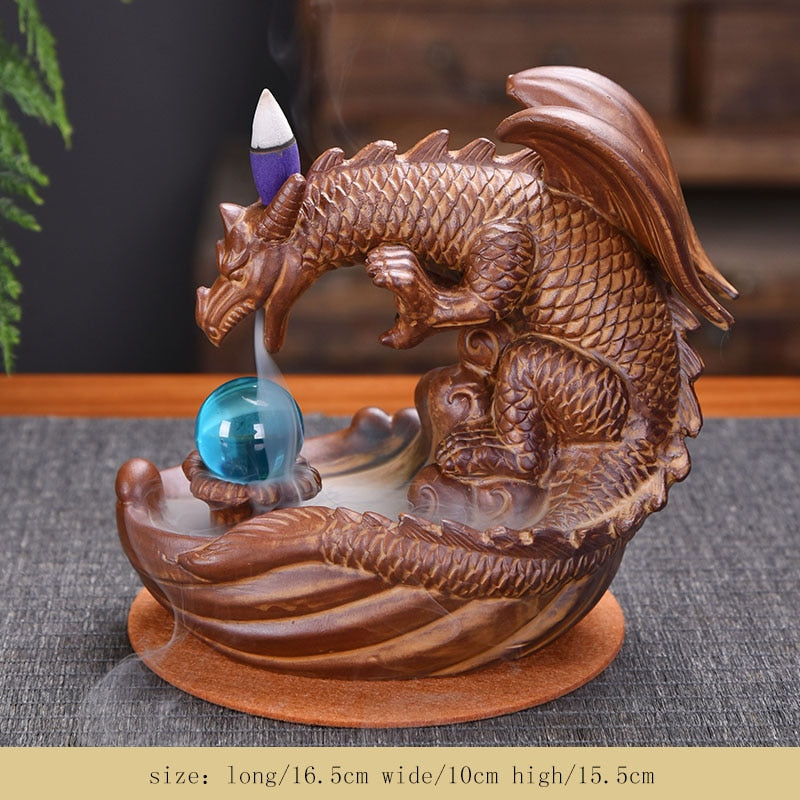 7-Color Change Incense Burner Handmade Ceramic Dragon Backflow Incense Burner Creative Smoke Waterfall Incense Holder Censer