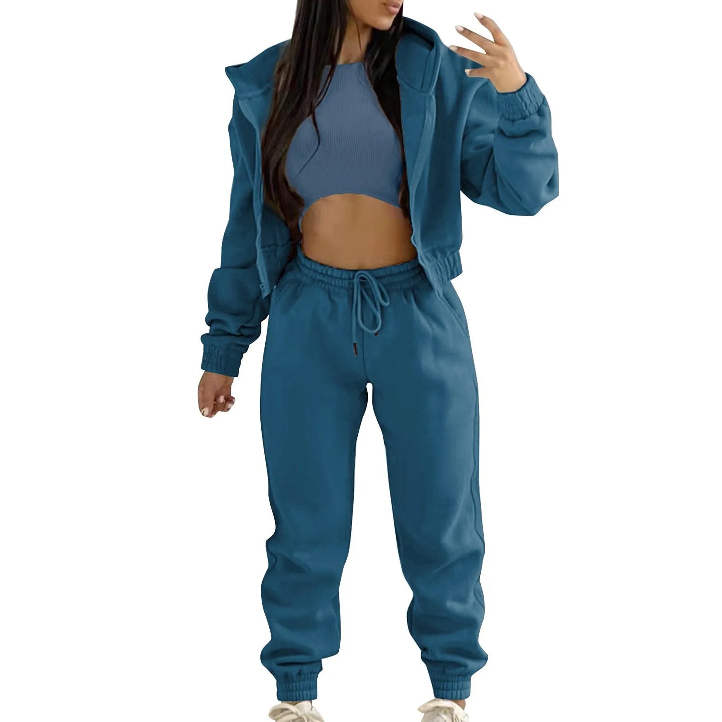 Casual Tracksuit Top Vest Pant Set Solid Color Zipper Sexy Casual Loose Outfits