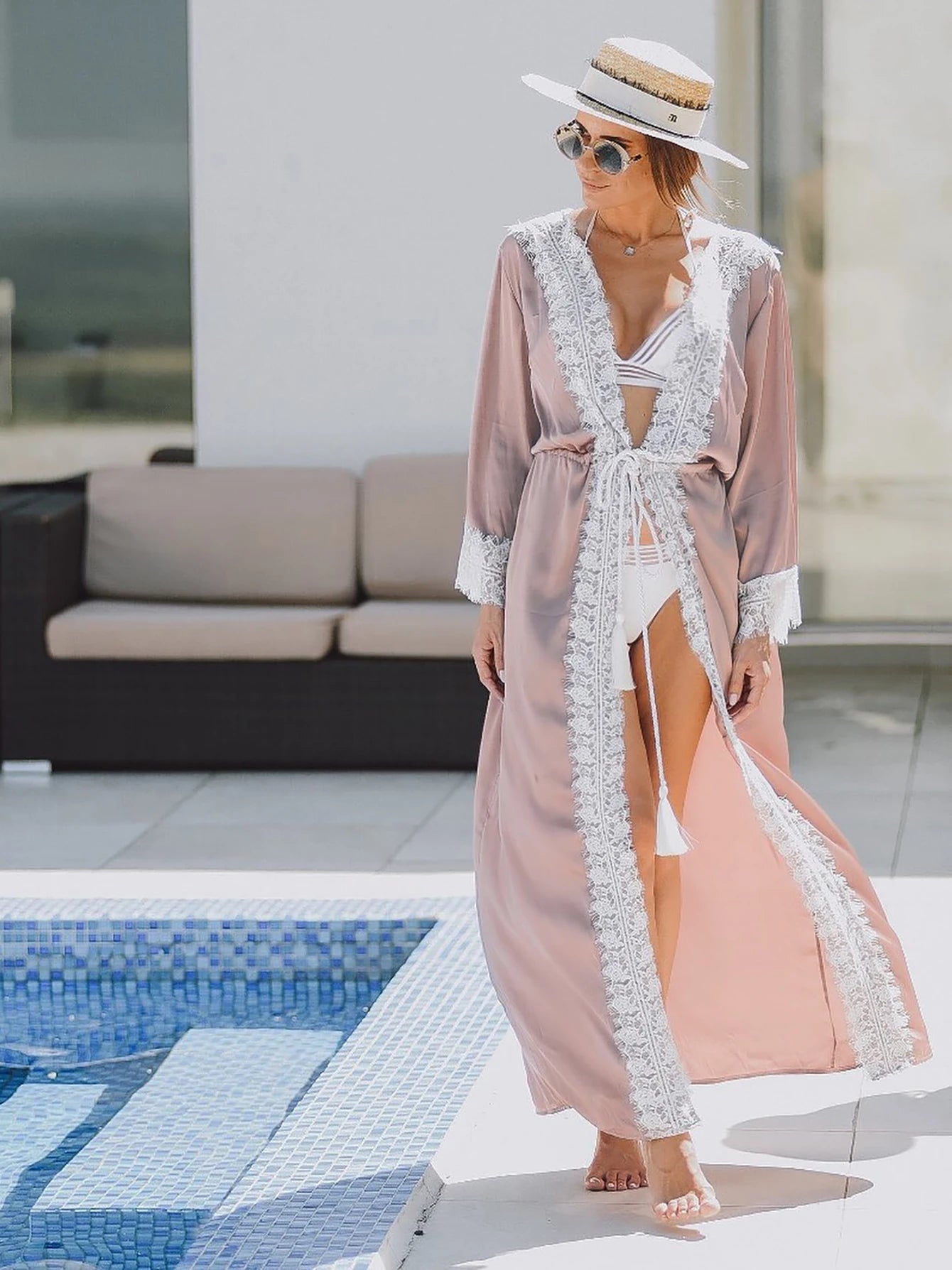 Leaves Print Bikini Beach Cover up Tunics for Beach Long Kaftan Cover up Beach Swimsuit cover-ups