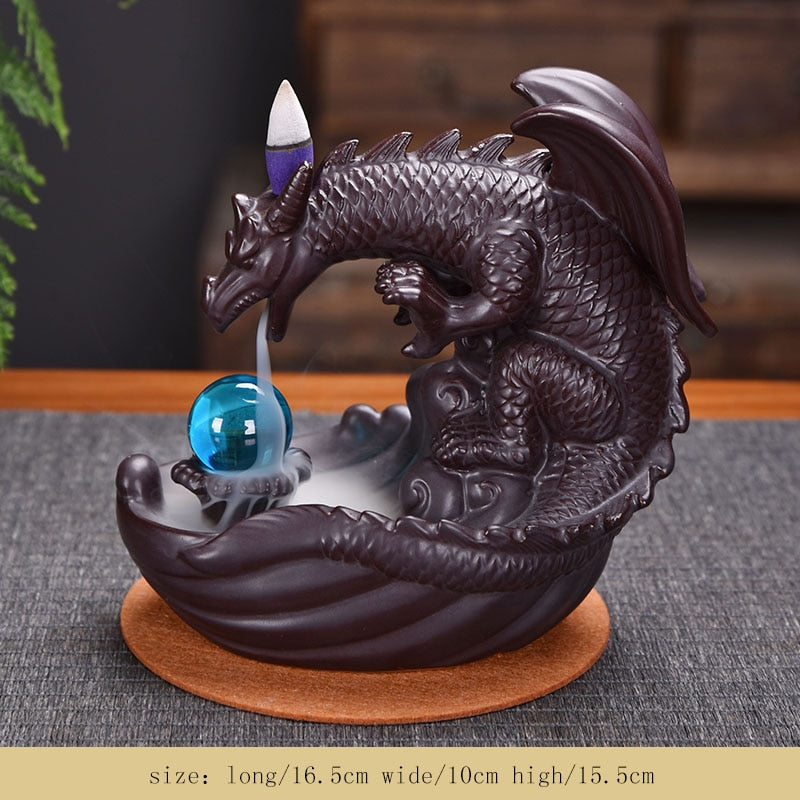 7-Color Change Incense Burner Handmade Ceramic Dragon Backflow Incense Burner Creative Smoke Waterfall Incense Holder Censer