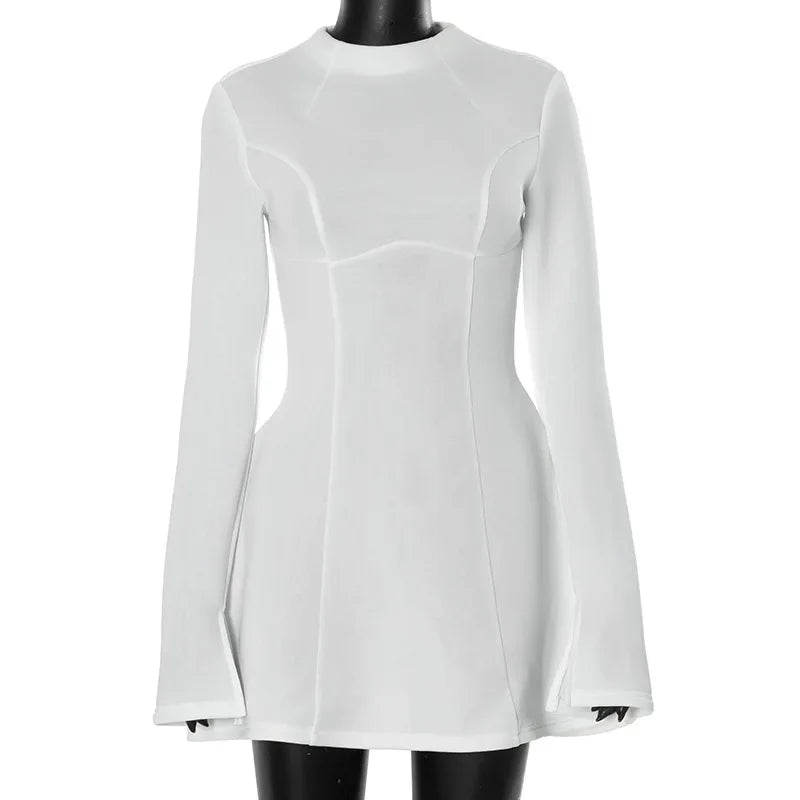 Mini Dress Elegant Solid Long Sleeve Slim A-line Dress Sexy Backless Evening Birthday Party Dress