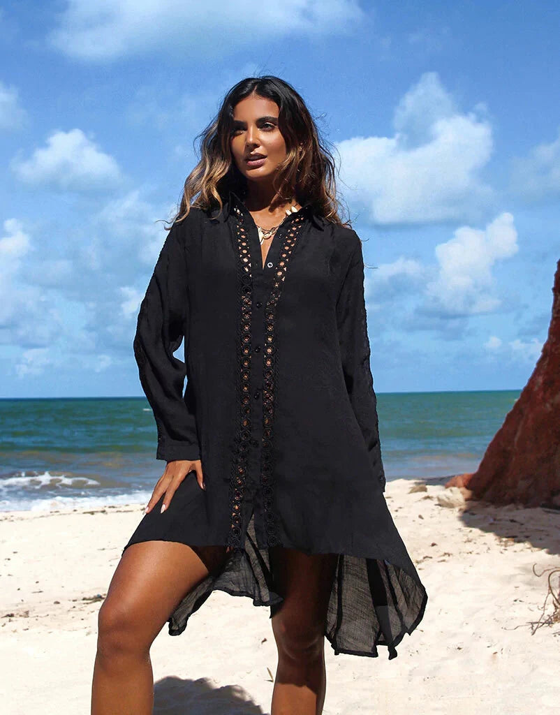 Leaves Print Bikini Beach Cover up Tunics for Beach Long Kaftan Cover up Beach Swimsuit cover-ups