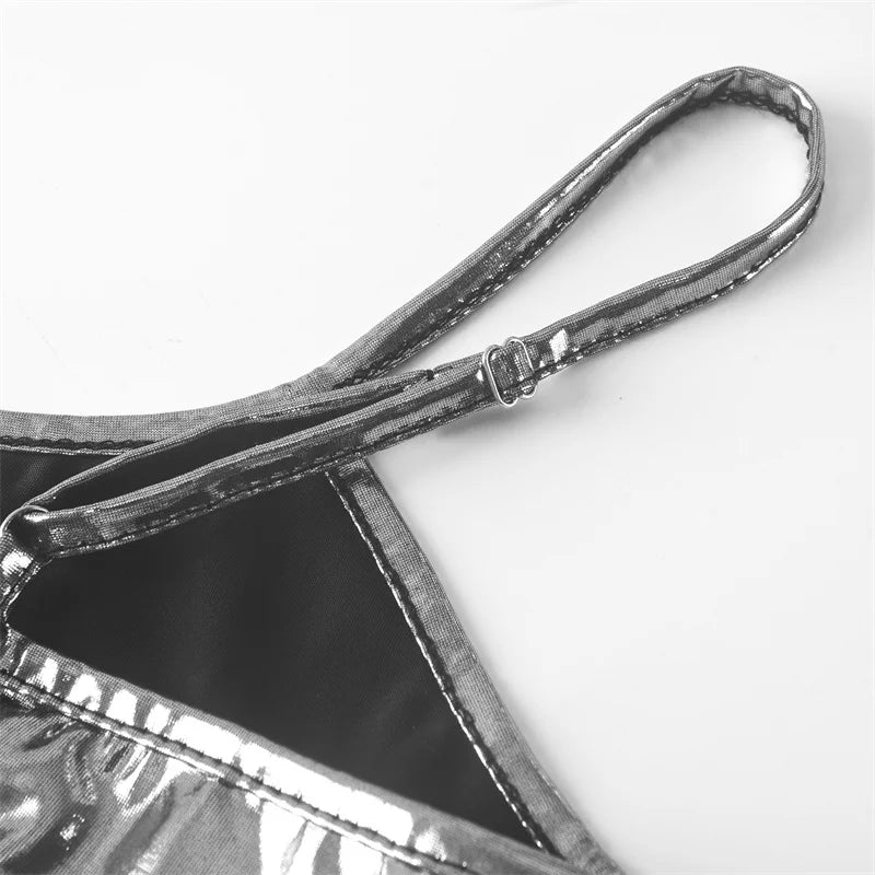 Shiny Bodycon Slim Sexy Ankle Length Long Dress Spaghetti Strap Glitter Metallic Midi Party/Club Dress