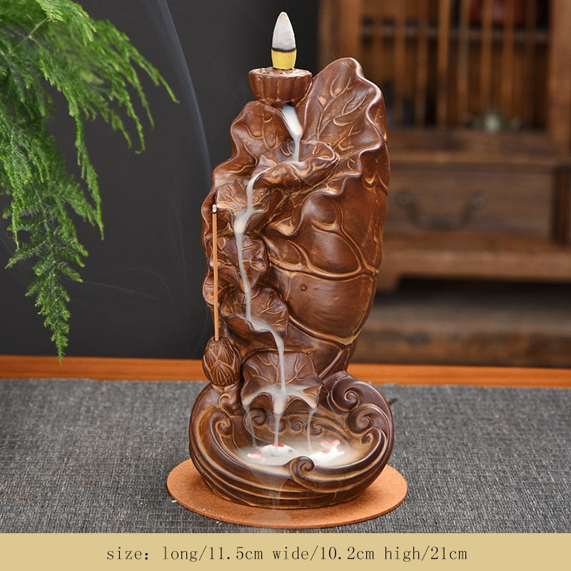 7-Color Change Incense Burner Handmade Ceramic Dragon Backflow Incense Burner Creative Smoke Waterfall Incense Holder Censer