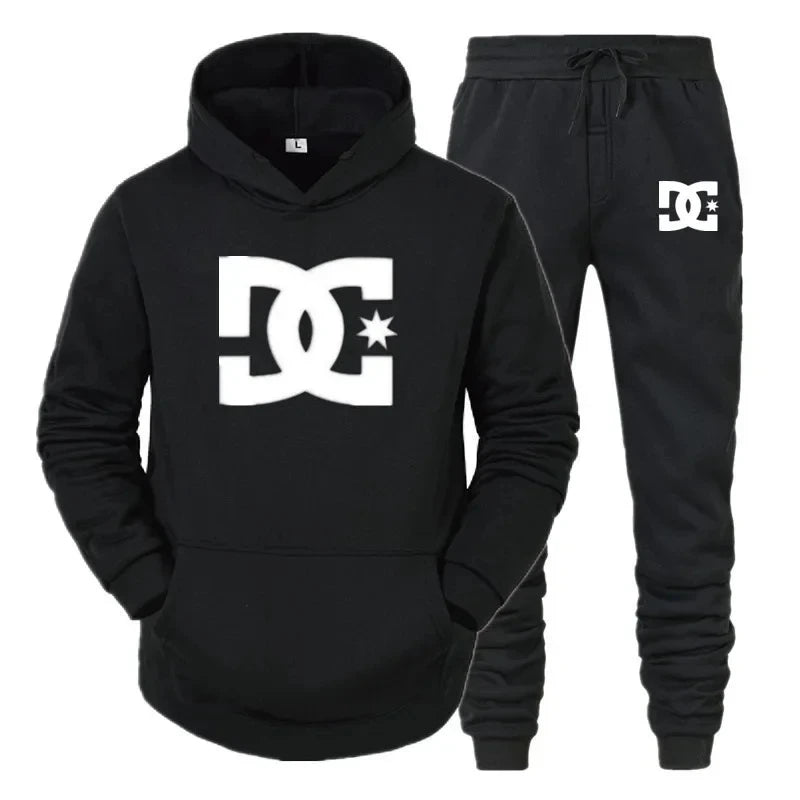 Sweatshirt Hoodie printed stand up collar hooded jacket and casual pants two-piece set