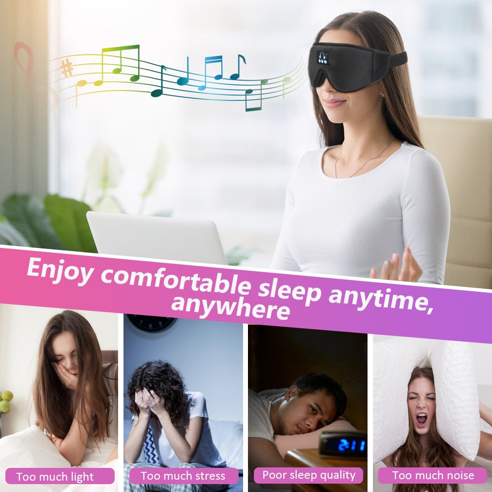 New 3D wireless music headphone sleep breathable smart eye mask Bluetooth headset call with mic
