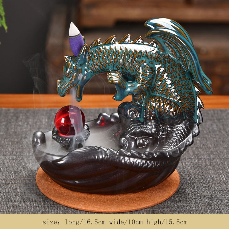 7-Color Change Incense Burner Handmade Ceramic Dragon Backflow Incense Burner Creative Smoke Waterfall Incense Holder Censer