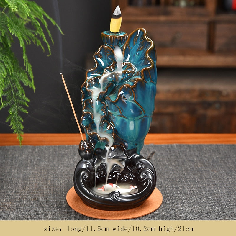 7-Color Change Incense Burner Handmade Ceramic Dragon Backflow Incense Burner Creative Smoke Waterfall Incense Holder Censer
