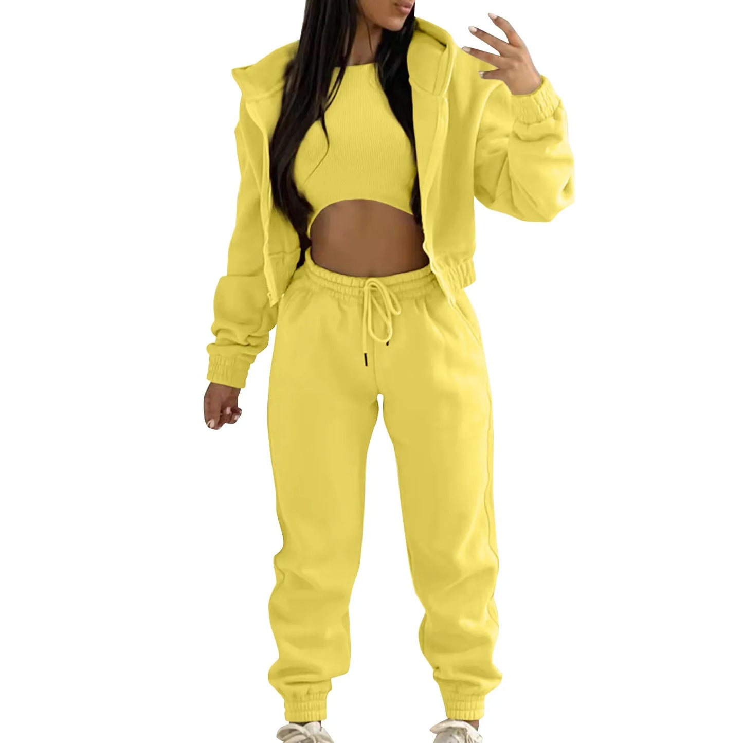 Casual Tracksuit Top Vest Pant Set Solid Color Zipper Sexy Casual Loose Outfits
